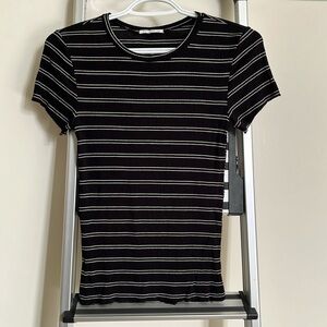 Black and white striped classic short sleeve t-shirt
